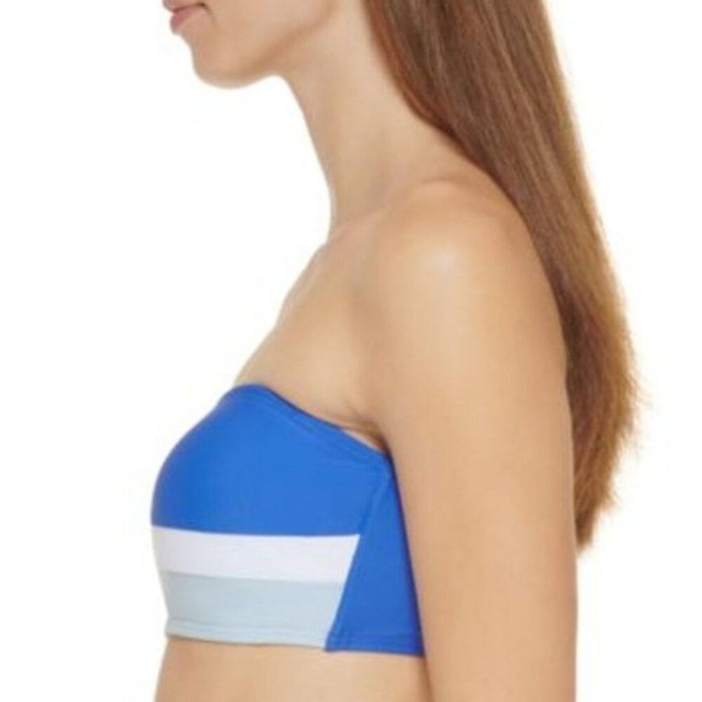 DKNY Bandeau Colorblock Bikini Swim Top Medium New Blue Beach Vacation Travel - Picture 3 of 9